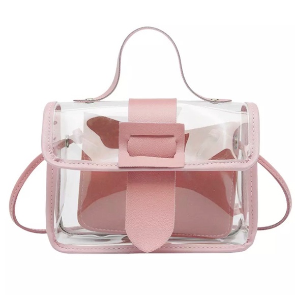 CLEAR CROSSBODY BAG WITH PINK TRIM & A TOP HANDLE - Picture 2 of 11